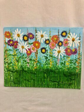 Zinnias, Daisies, and Asters Original Acrylic Painting